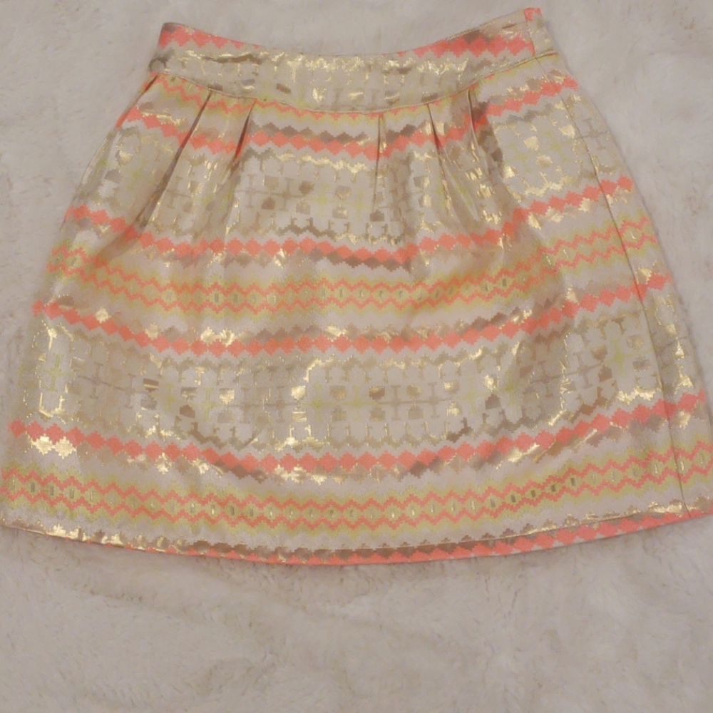 Metallic and Neon Accent Aztec Print Skirt